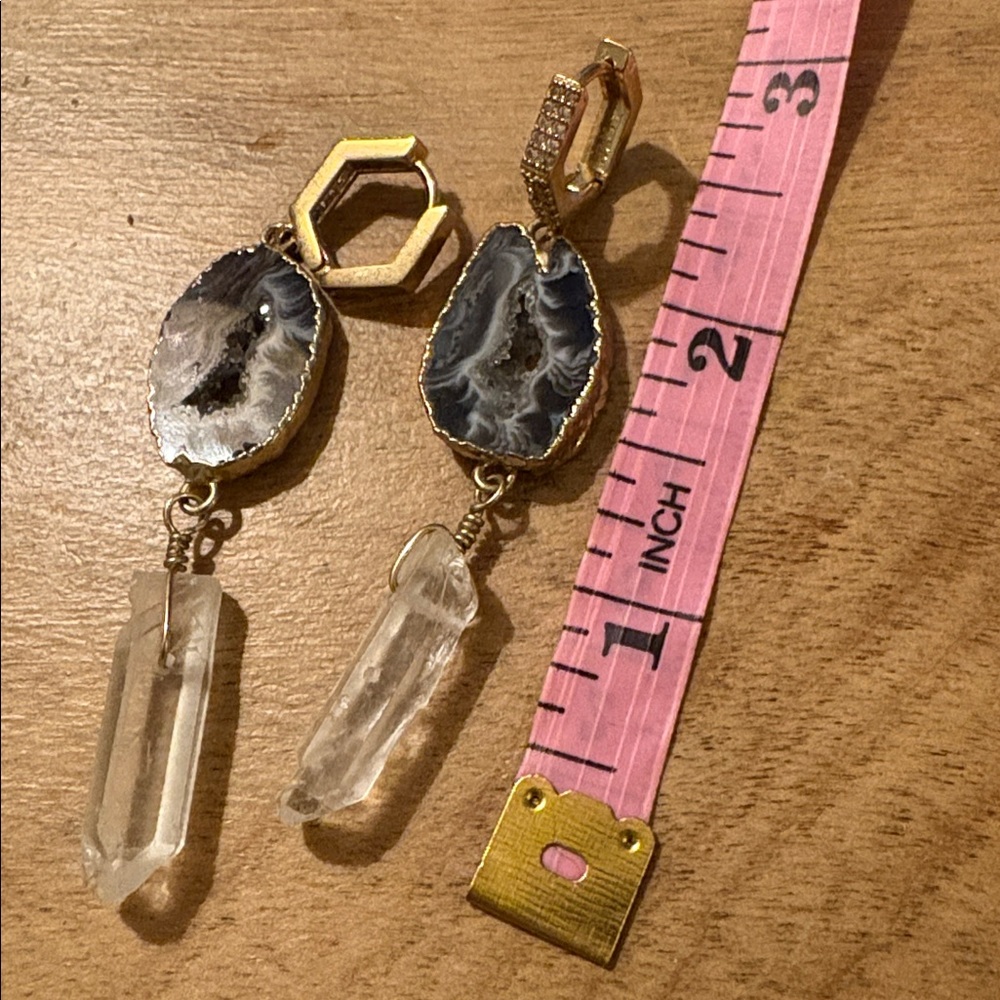 Elegant Geode and Crystal Drop Earrings - Picture 4 of 4